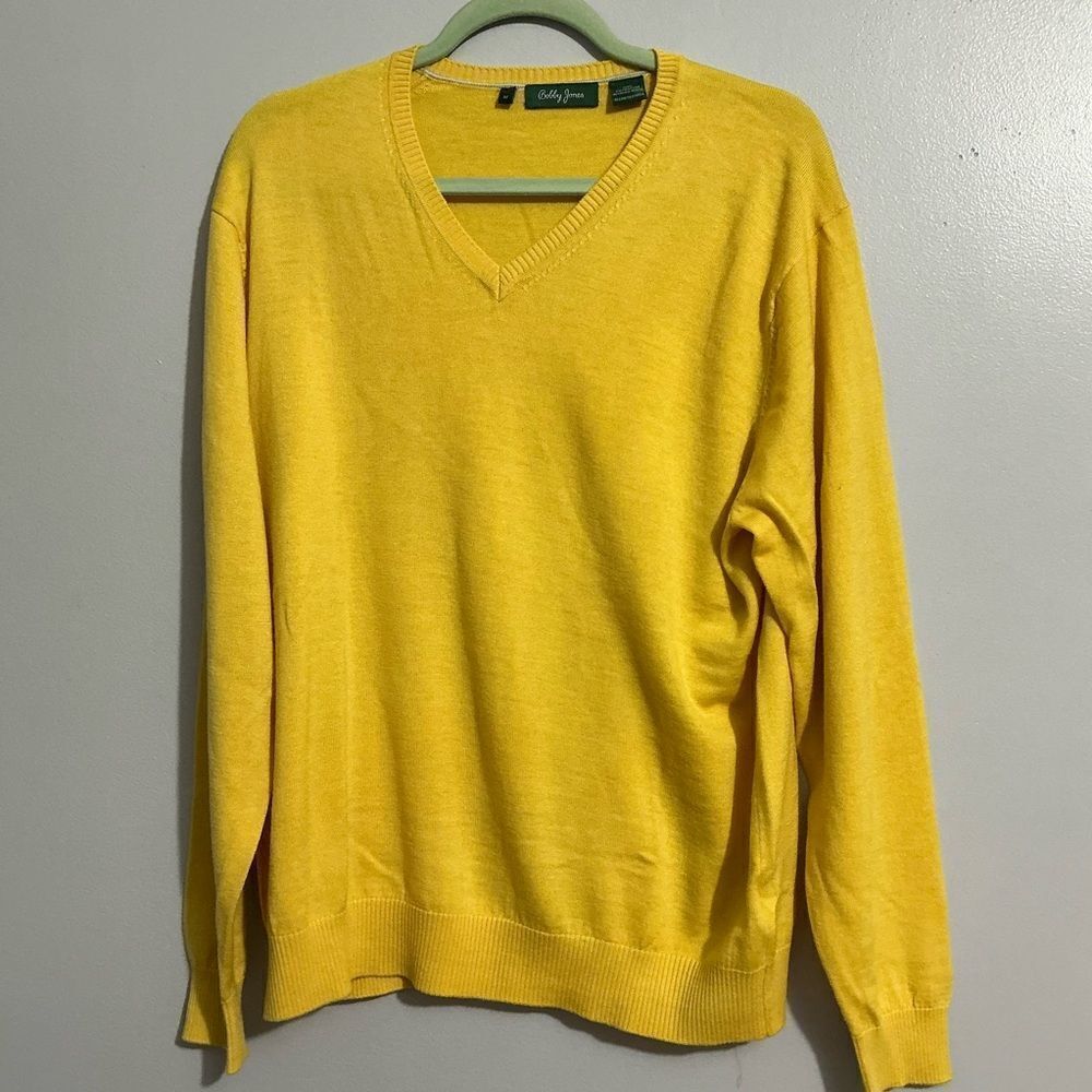 Bobby Jones Yellow V-Neck Extra Fine Merino Wool Sweater Men's Size M